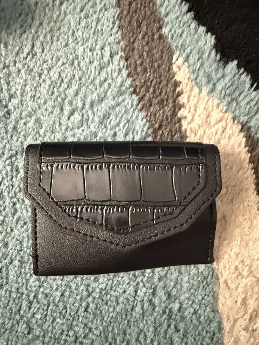 Black Croc-Embossed Flap Wallet for Women